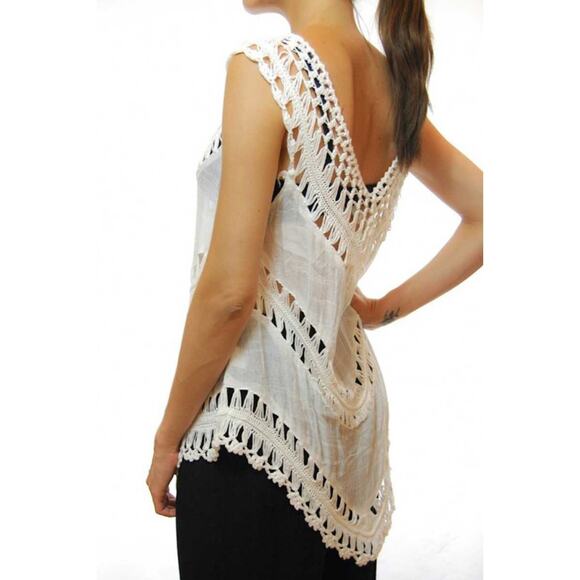 Rust Yellow Crochet Blouse Tunic Top Boho Festival Western Cowgirl SM - Picture 10 of 11